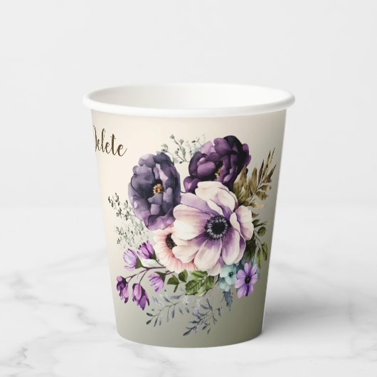 Gobelets En Papier Fleurs rose violet de fête Golden Elegant (Verso)