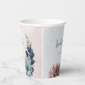 Gobelets En Papier Fleurs roses bleues romantiques de verdure (Droite)