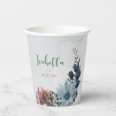 Gobelets En Papier Fleurs roses bleues romantiques de verdure (Recto)