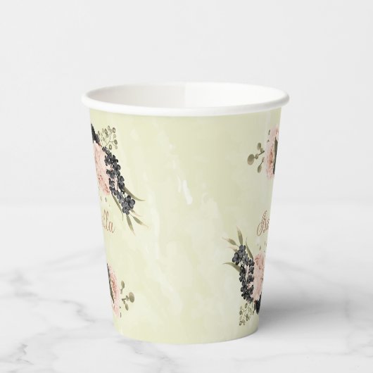 Gobelets En Papier fleurs roses blush noir (Gauche)