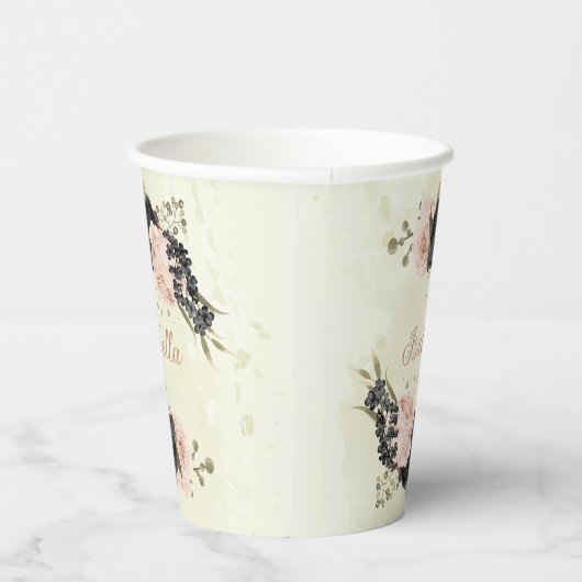 Gobelets En Papier fleurs roses blush noir (Droite)