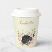 Gobelets En Papier fleurs roses blush noir  (Verso)