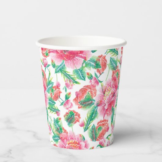 Gobelets En Papier Fleurs roses brillantes Fille Motif (Verso)