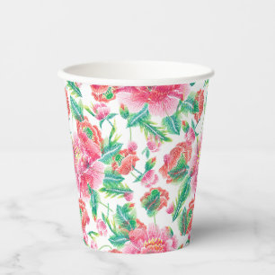 Gobelets En Papier Fleurs roses brillantes Fille Motif