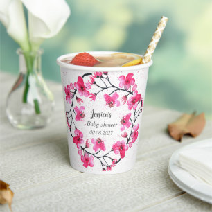 Gobelets En Papier Fleurs roses cerise Fleur rose Fille Baby shower