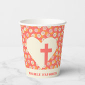 Gobelets En Papier Fleurs roses Coeur & Croix Chrétienne Femmes (Verso)