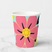 Gobelets En Papier Fleurs roses et jaunes sur Sky Blue -Dopamine (Verso)