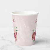 Gobelets En Papier fleurs roses feuilles vertes  (Gauche)