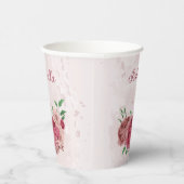 Gobelets En Papier fleurs roses feuilles vertes  (Droite)