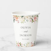 Gobelets En Papier Fleurs roses, Fleurs blanches, Verdure, Mariage (Verso)