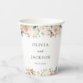 Gobelets En Papier Fleurs roses, Fleurs blanches, Verdure, Mariage (Recto)