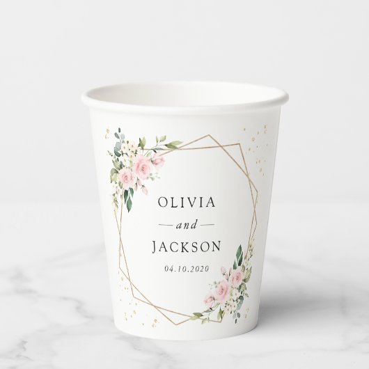 Gobelets En Papier Fleurs roses, Fleurs blanches, Verdure, Mariage (Verso)