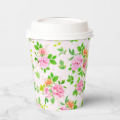 Gobelets En Papier Fleurs Roses florales avec Motif Feuille vert (Gauche)