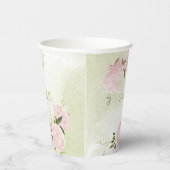 Gobelets En Papier fleurs roses romantiques verdure (Droite)