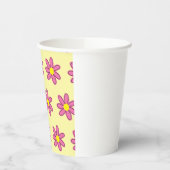 Gobelets En Papier Fleurs roses sur tasses de papier jaune (Gauche)
