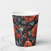 Gobelets En Papier Fleurs rouges en noir (Verso)