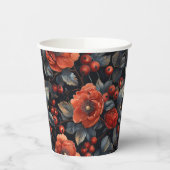 Gobelets En Papier Fleurs rouges en noir (Gauche)