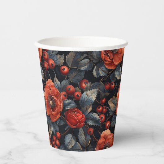 Gobelets En Papier Fleurs rouges en noir (Recto)