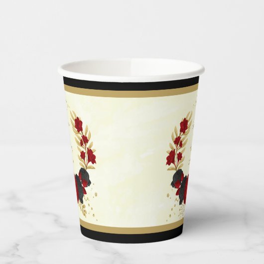 Gobelets En Papier fleurs rouges et noires or couronne botanique (Gauche)