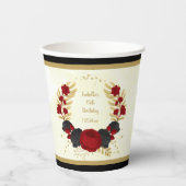 Gobelets En Papier fleurs rouges et noires or couronne botanique (Recto)