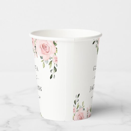 Gobelets En Papier Fleurs Rouges, Fleurs Roses, Verdure, Mariage (Droite)