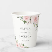 Gobelets En Papier Fleurs Rouges, Fleurs Roses, Verdure, Mariage (Recto)