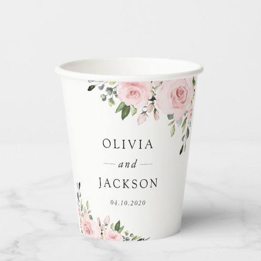 Gobelets En Papier Fleurs Rouges, Fleurs Roses, Verdure, Mariage (Recto)