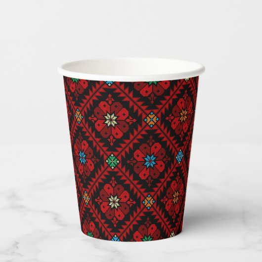 Gobelets En Papier Fleurs rouges Palestine Broderie tatreez Motif (Verso)