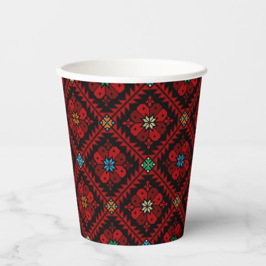 Gobelets En Papier Fleurs rouges Palestine Broderie tatreez Motif (Recto)