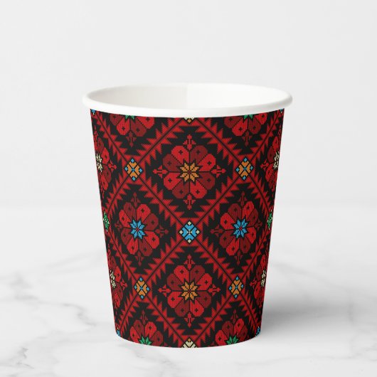 Gobelets En Papier Fleurs rouges Palestine Broderie tatreez Motif (Gauche)