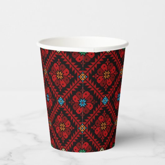 Gobelets En Papier Fleurs rouges Palestine Broderie tatreez Motif