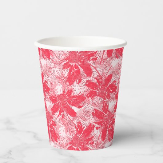 Gobelets En Papier Fleurs rouges sur blanc. (Recto)