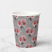 Gobelets En Papier Fleurs rouges sur gris (Verso)