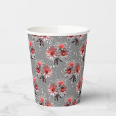 Gobelets En Papier Fleurs rouges sur gris (Gauche)