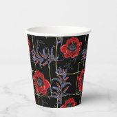 Gobelets En Papier Fleurs rouges sur le noir. (Recto)