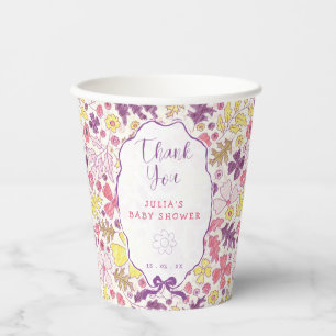 Gobelets En Papier Fleurs sauvages à nœud rose violet Baby Shower