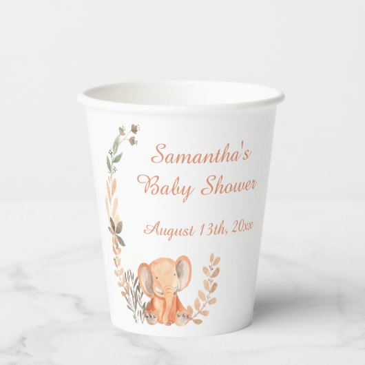 Gobelets En Papier Fleurs sauvages Boho Baby Elephant Baby shower (Recto)