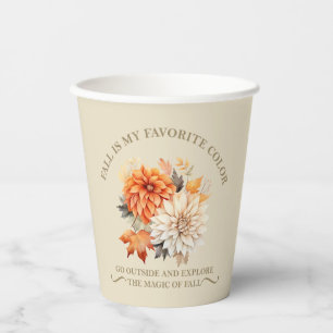 Gobelets En Papier Fleurs sauvages d'aquarelle feuilles automne citat