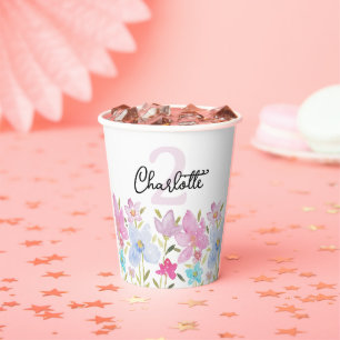 Gobelets En Papier Fleurs sauvages d'aquarelle moderne Monogramme