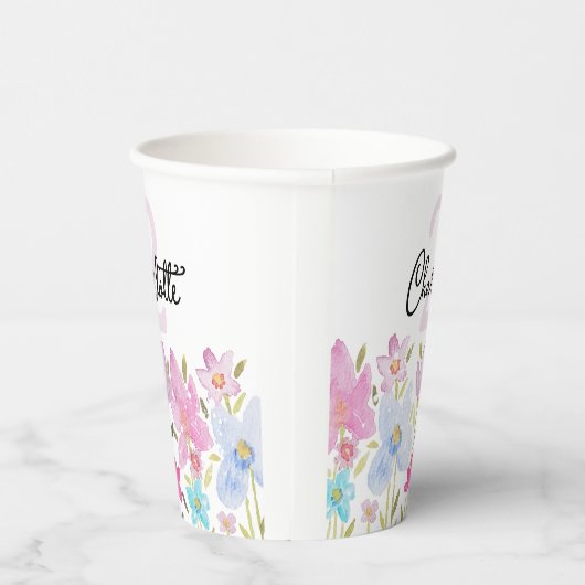 Gobelets En Papier Fleurs sauvages d'aquarelle moderne Monogramme (Droite)