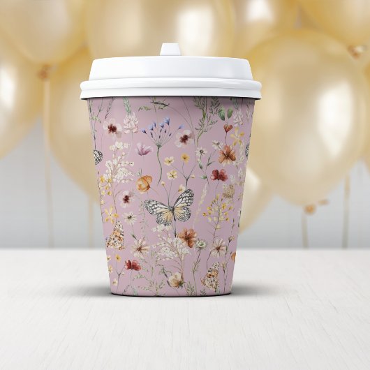 Gobelets En Papier Fleurs sauvages de Boho rose