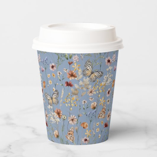 Gobelets En Papier Fleurs sauvages du Boho bleu (Recto)