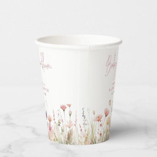 Gobelets En Papier Fleurs sauvages roses bébé dans le Baby shower en (Droite)