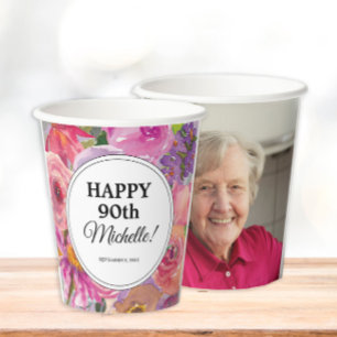 Gobelets En Papier Fleurs sauvages roses violettes Photo de 90e anniv