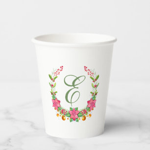 Gobelets En Papier Fleurs tropicales colorées Monogramme de couronne
