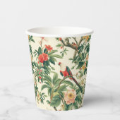 Gobelets En Papier Fleurs tropicales colorées Oiseaux (Recto)
