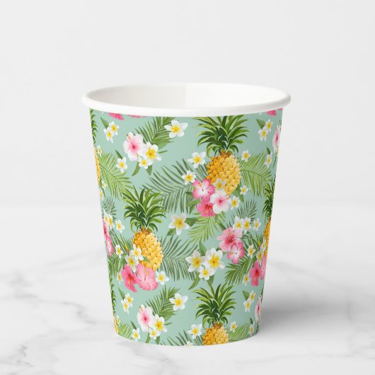 Gobelets En Papier Fleurs tropicales et ananas (Gauche)