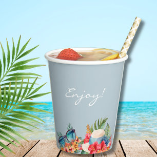 Gobelets En Papier Fleurs tropicales Fête des mariées de plage bleue