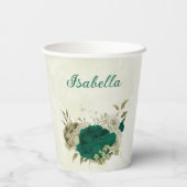 Gobelets En Papier fleurs vert émeraude beige (Verso)