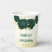 Gobelets En Papier fleurs vert émeraude et feuilles dorées  (Verso)